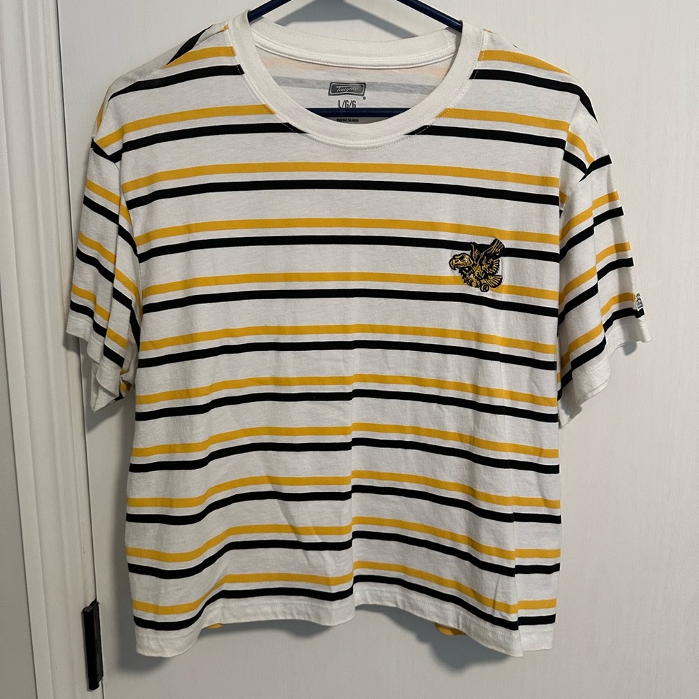 Tailgate Striped Cropped Tee with Iowa Hawkeye patch